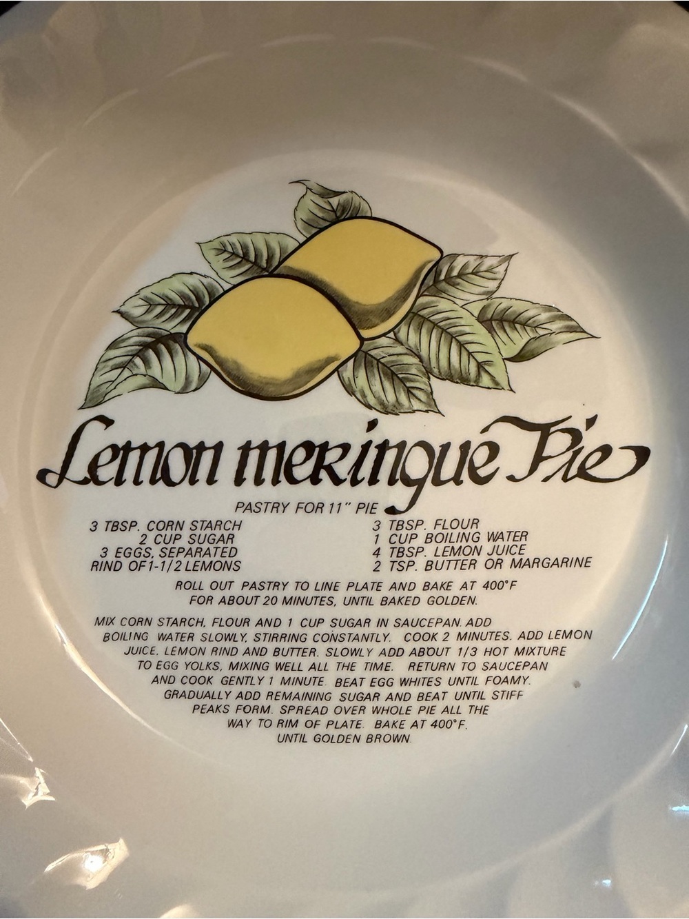 Lemon Meringue Pie Decorative Serving Plate - White with Yellow Lemon Design - Picture 2 of 3